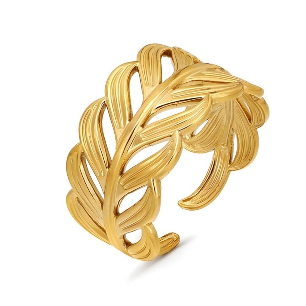 18k Gold Plated Leaf Cuff Ring - Picture 3 of 3
